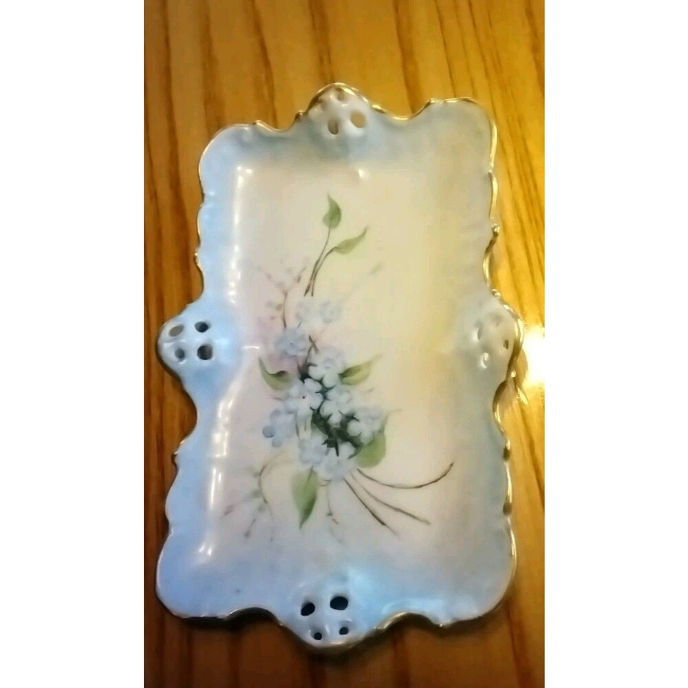 R C Moliere Baviera Rectangular Blue Floral 5.5x3.5 In. Trinket Tray From 1916